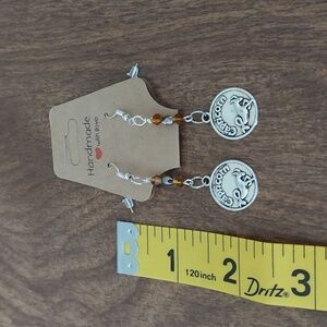 Capricorn Zodiac Silver Earrings with Amber Beads